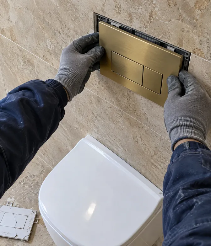 Yeni pirinç kumanda paneli çerçevesine oturtuluyor, eski plastik panel yerde